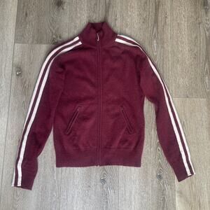 Juicy Couture Sz M Cashmere Track Sweater Zip Burgundy Red Stripes USC J Charm
